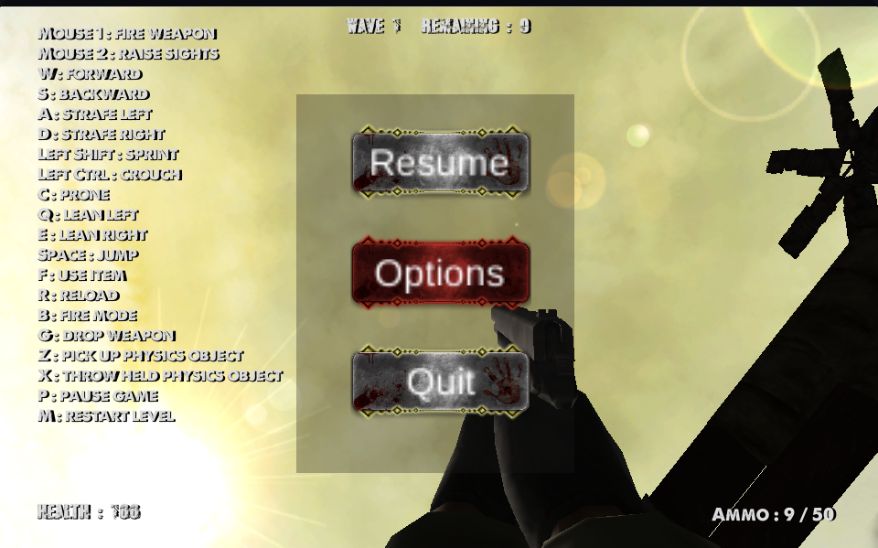 Actual pause menu alongside the expanded in-game control list