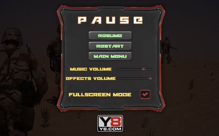 Actual pause menu with Resume, Restart and Main Menu