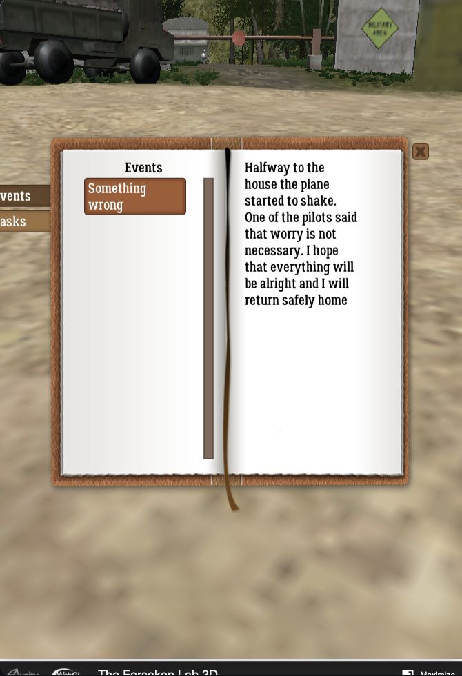 Actual diary showing a selected event and its text on the facing page