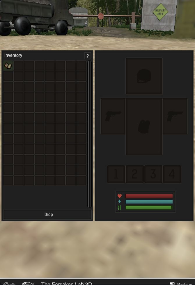 Actual starting inventory with diary, equipment areas and numbered quick cells